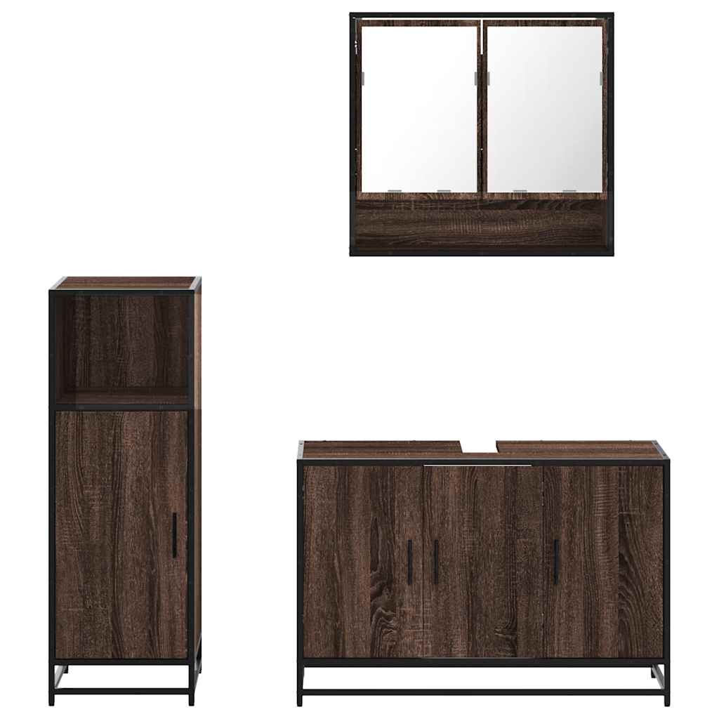Set Mobili da Bagno 3 pz Rovere Marrone in Legno Multistrato | homemem39