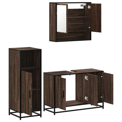 Set Mobili da Bagno 3 pz Rovere Marrone in Legno Multistrato | homemem39