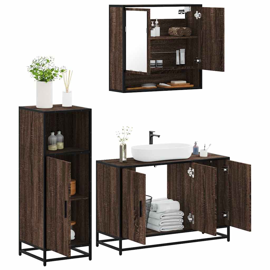 Set Mobili da Bagno 3 pz Rovere Marrone in Legno Multistrato | homemem39