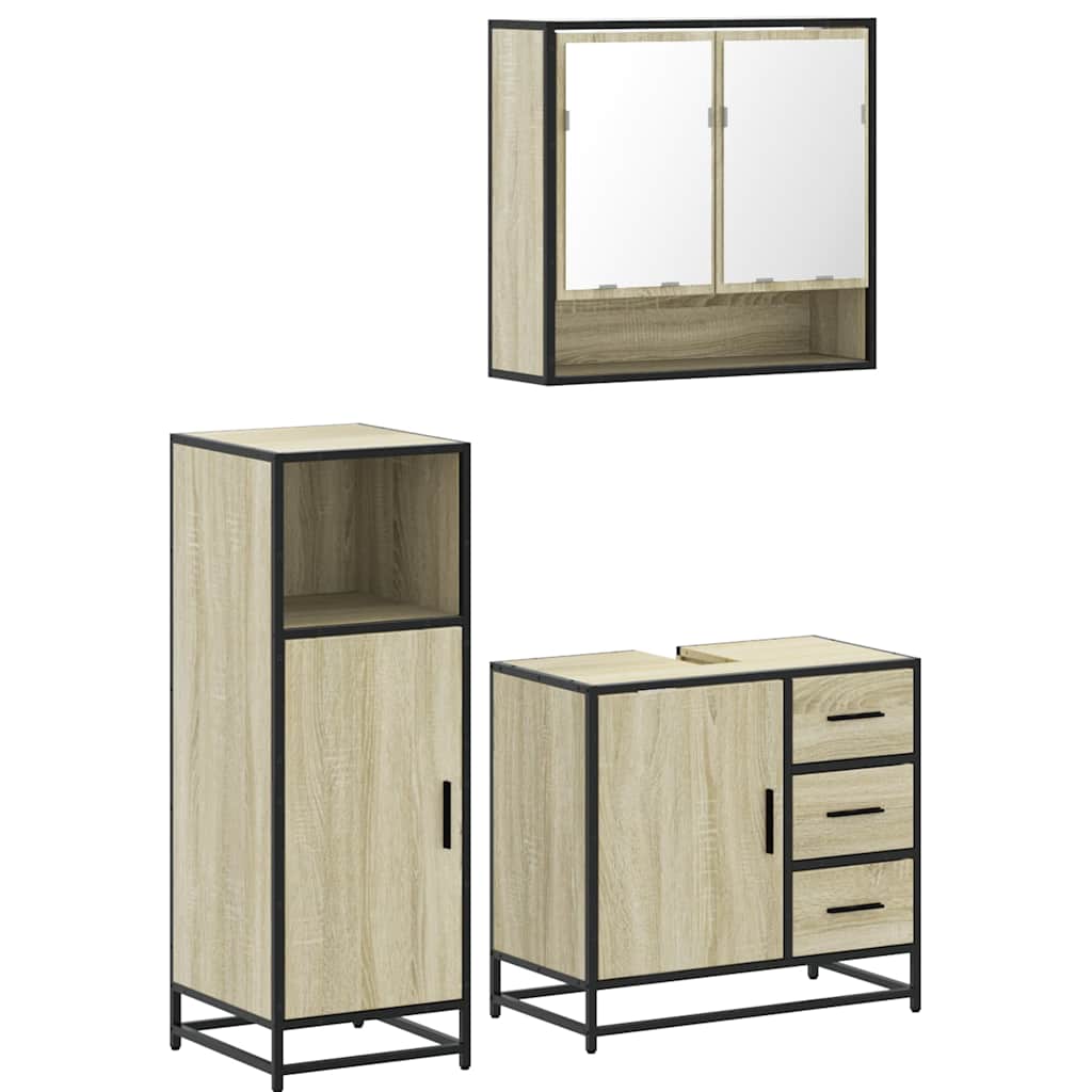 Set Mobili da Bagno 3 pz Rovere Sonoma in Legno Multistrato | homemem39