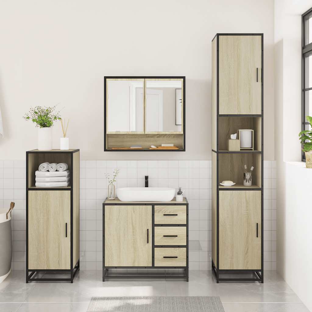 Set Mobili da Bagno 3 pz Rovere Sonoma in Legno Multistrato | homemem39