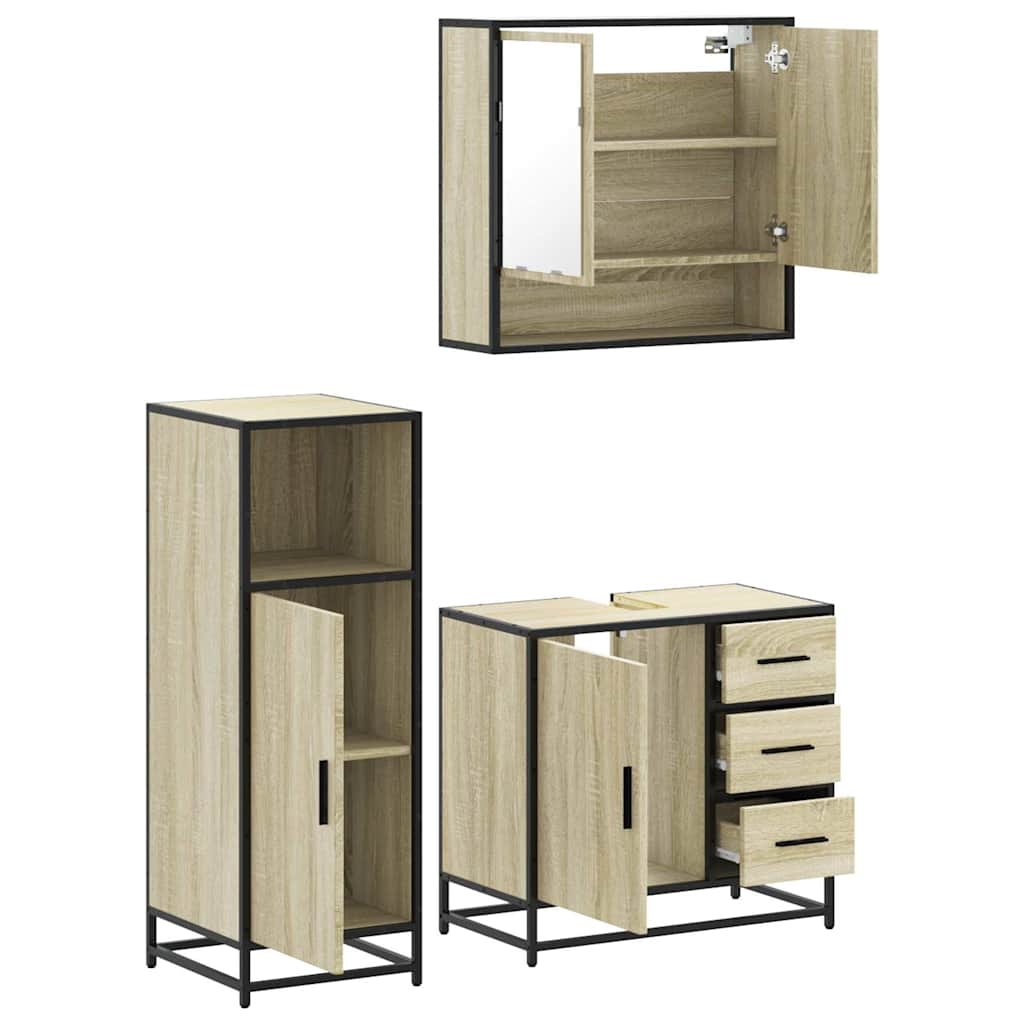 Set Mobili da Bagno 3 pz Rovere Sonoma in Legno Multistrato | homemem39