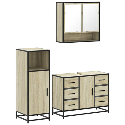 Set Mobili da Bagno 3 pz Rovere Sonoma in Legno Multistrato | homemem39