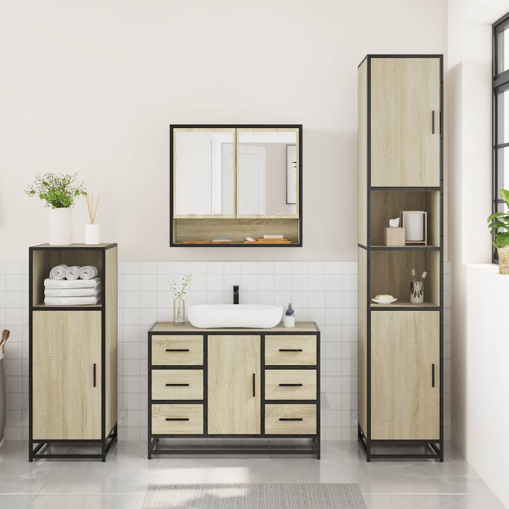 Set Mobili da Bagno 3 pz Rovere Sonoma in Legno Multistrato | homemem39