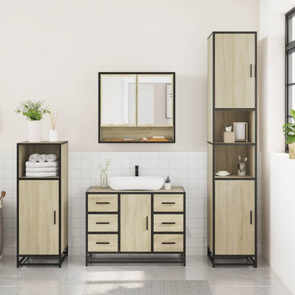 Set Mobili da Bagno 3 pz Rovere Sonoma in Legno Multistrato | homemem39