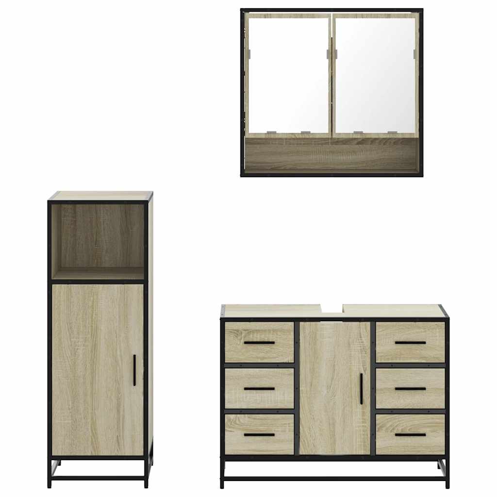 Set Mobili da Bagno 3 pz Rovere Sonoma in Legno Multistrato | homemem39