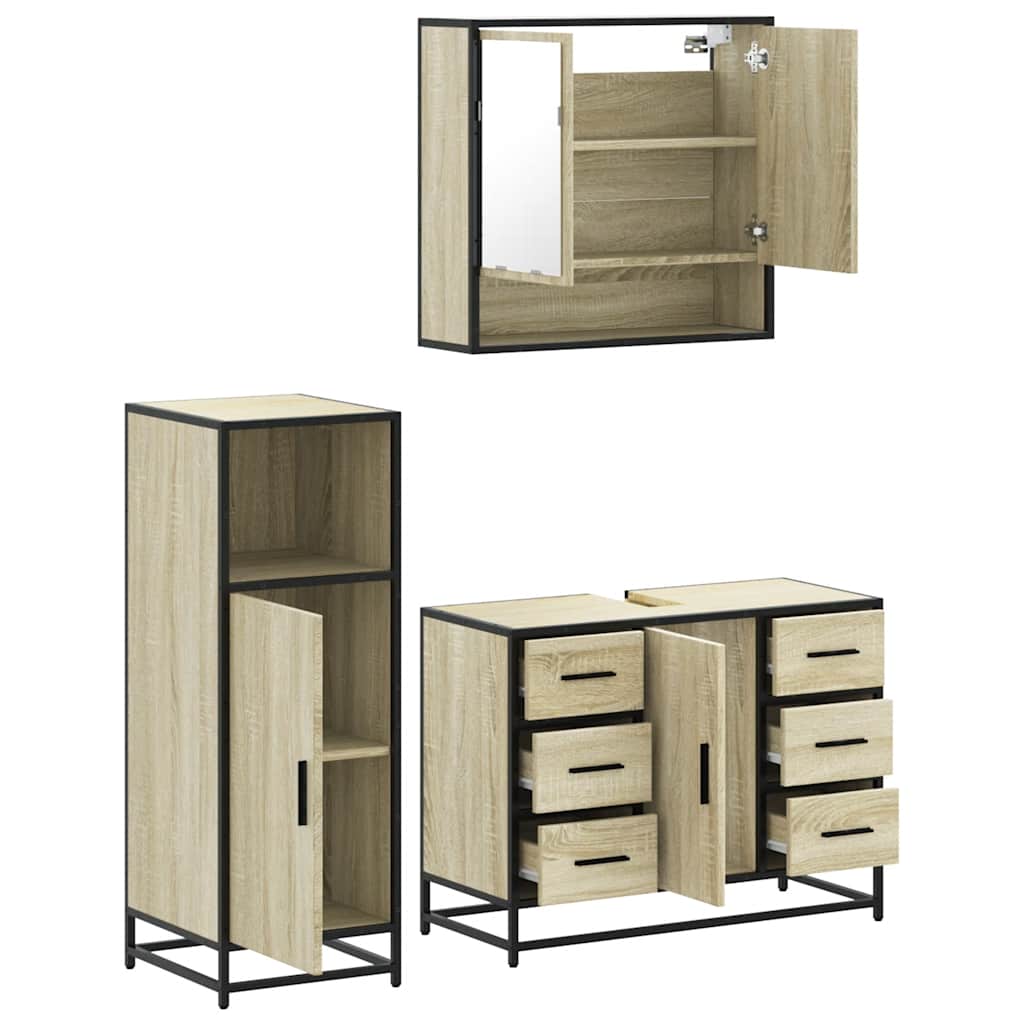 Set Mobili da Bagno 3 pz Rovere Sonoma in Legno Multistrato | homemem39