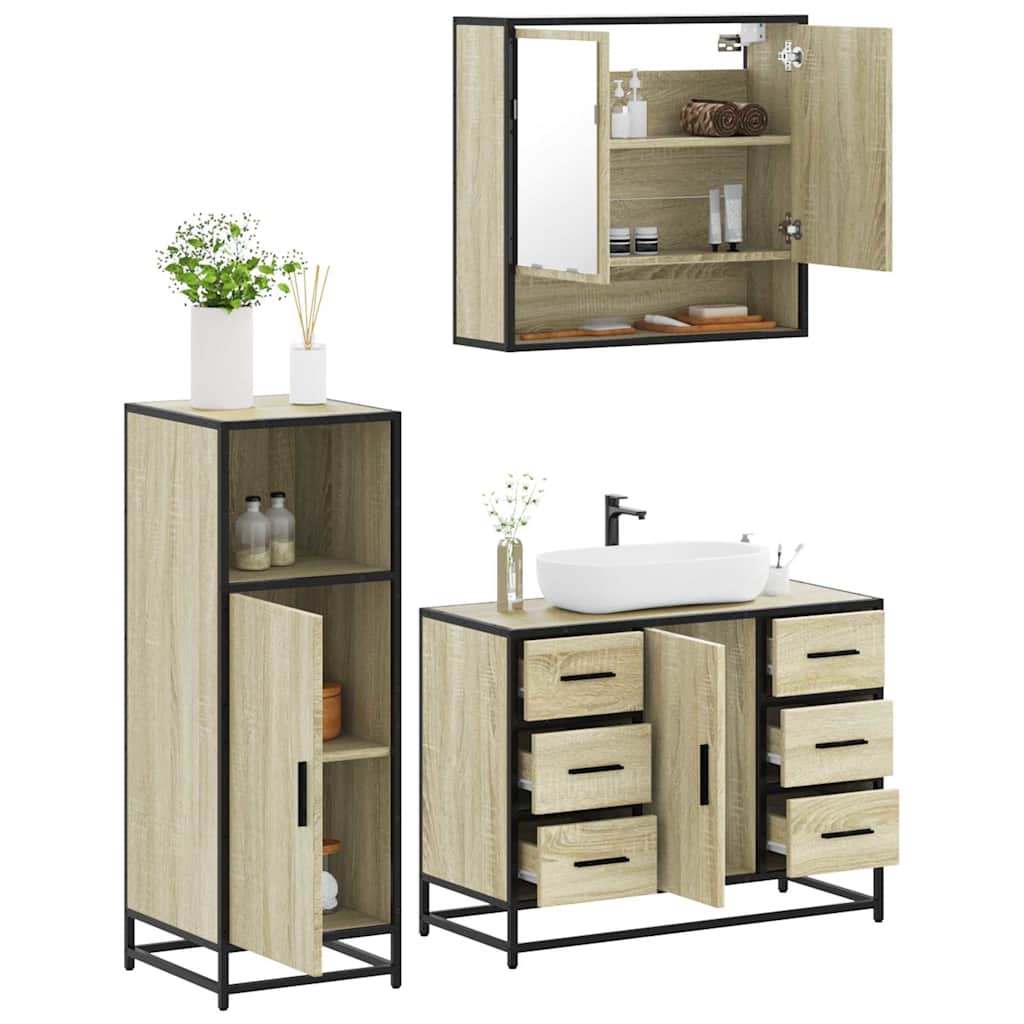 Set Mobili da Bagno 3 pz Rovere Sonoma in Legno Multistrato | homemem39