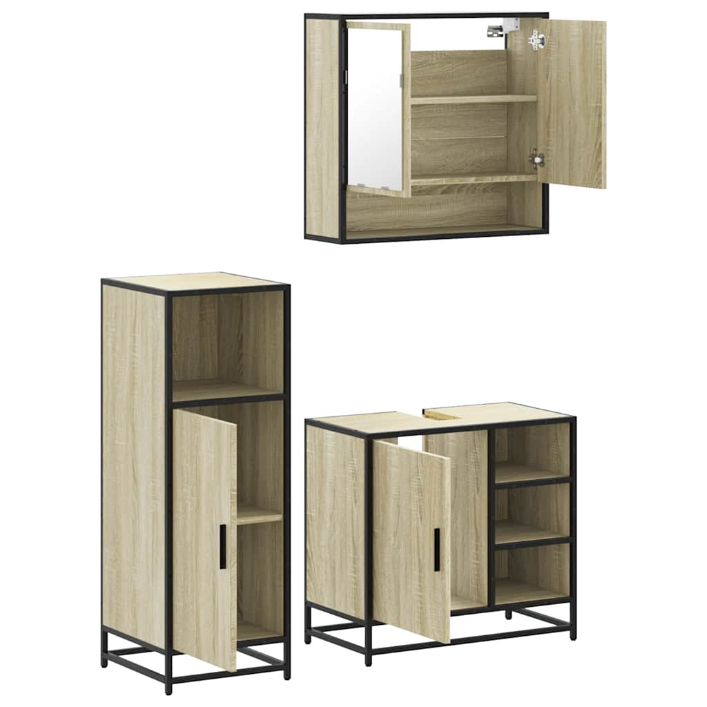 Set Mobili da Bagno 3 pz Rovere Sonoma in Legno Multistrato | homemem39