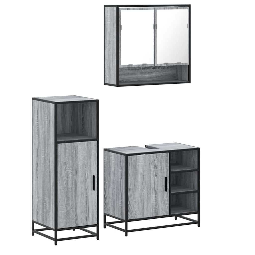 Set Mobili da Bagno 3 pz Grigio Sonoma in Legno Multistrato | homemem39