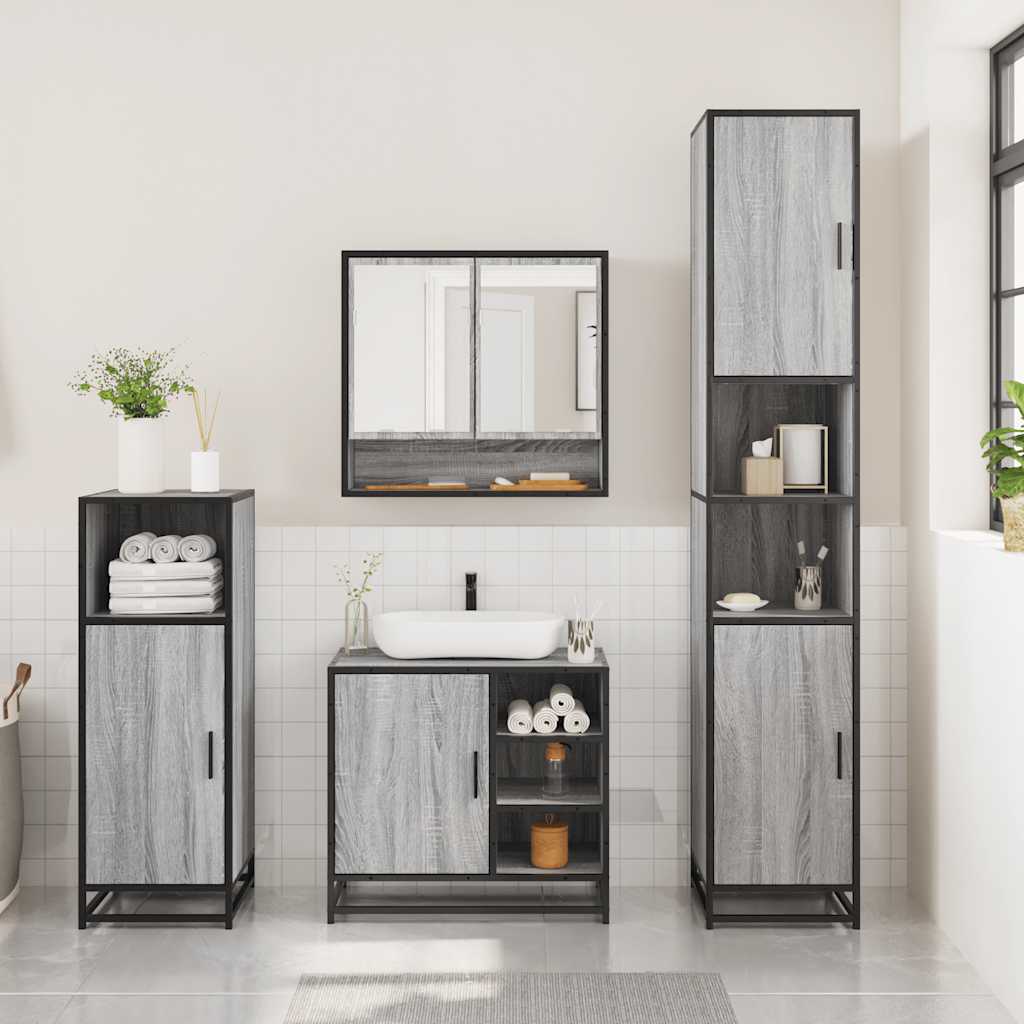 Set Mobili da Bagno 3 pz Grigio Sonoma in Legno Multistrato | homemem39
