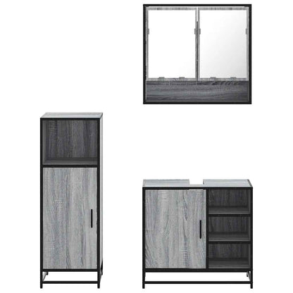 Set Mobili da Bagno 3 pz Grigio Sonoma in Legno Multistrato | homemem39
