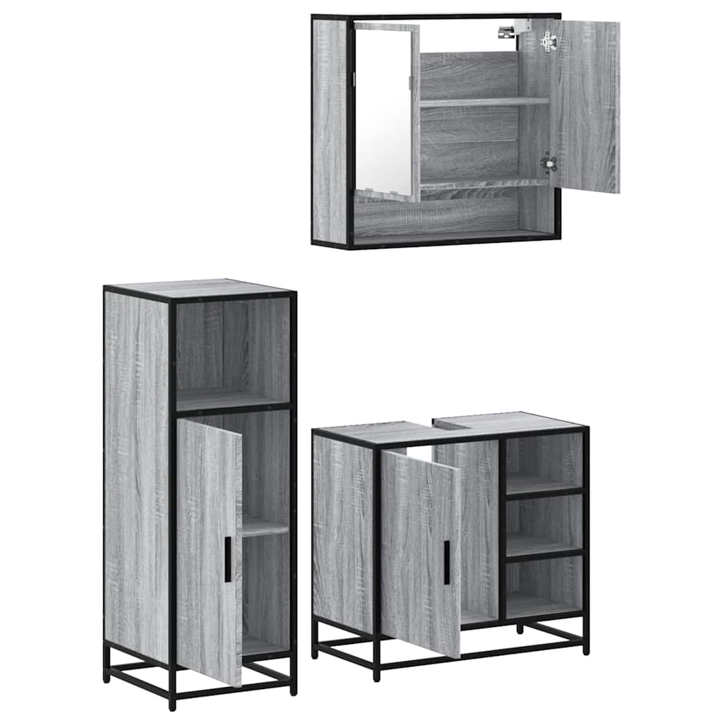 Set Mobili da Bagno 3 pz Grigio Sonoma in Legno Multistrato | homemem39