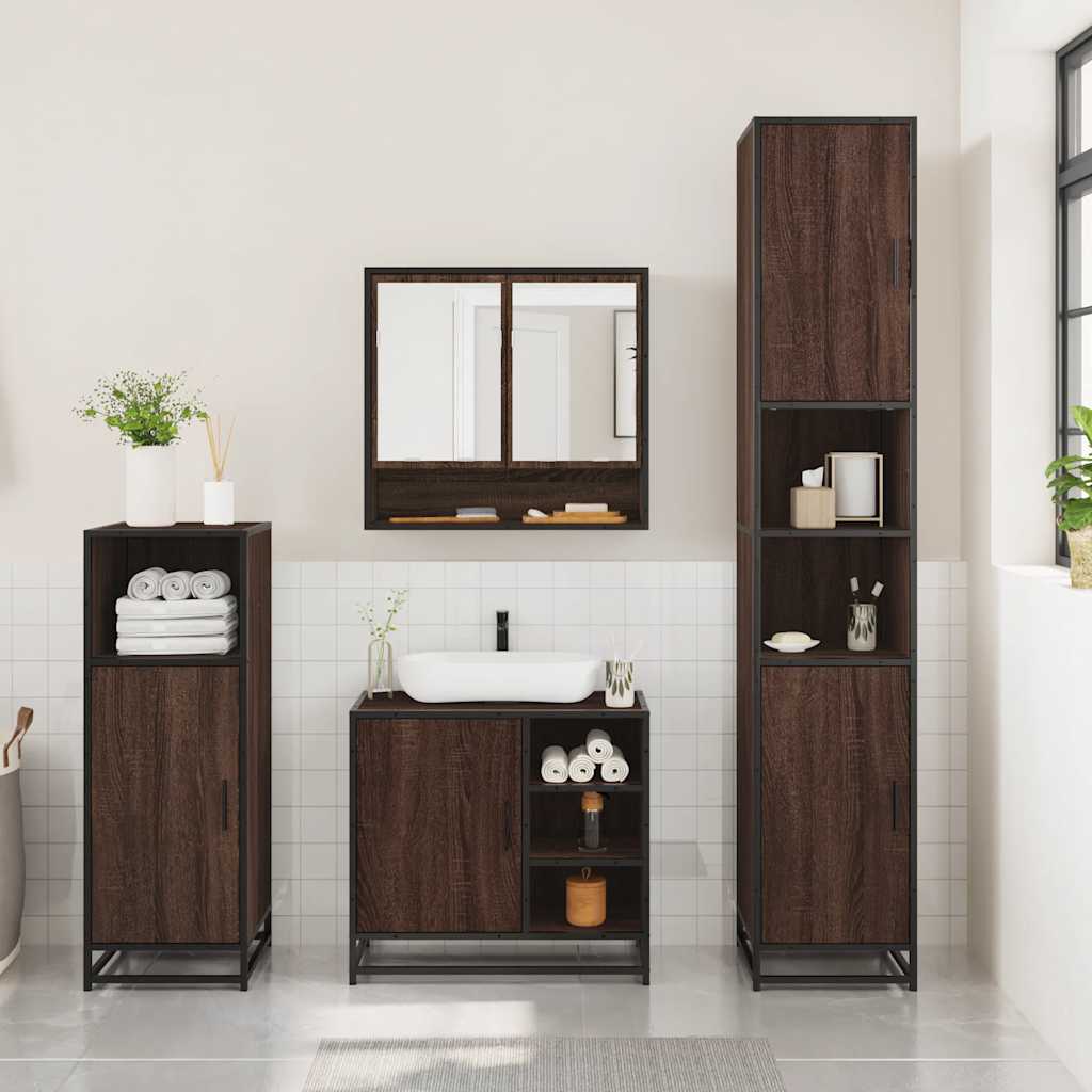 Set Mobili da Bagno 3 pz Rovere Marrone in Legno Multistrato | homemem39