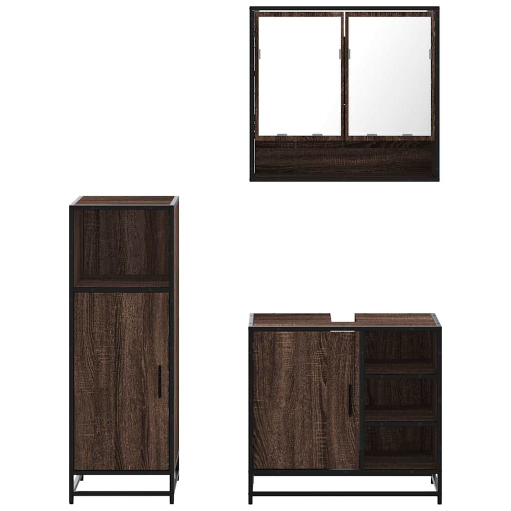 Set Mobili da Bagno 3 pz Rovere Marrone in Legno Multistrato | homemem39