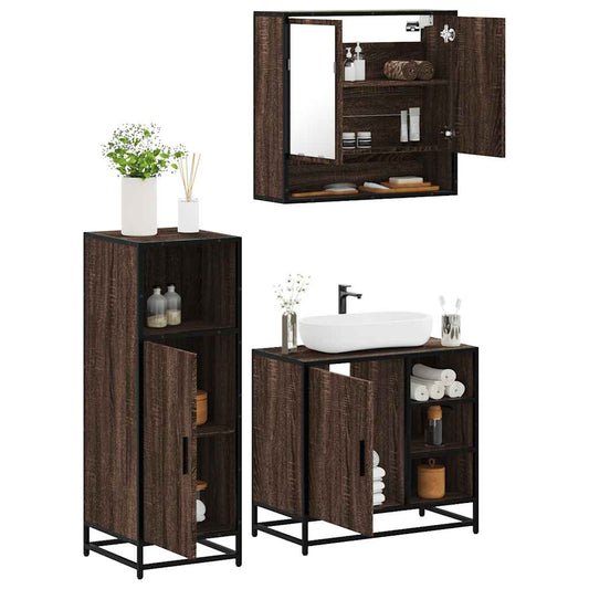 Set Mobili da Bagno 3 pz Rovere Marrone in Legno Multistrato | homemem39