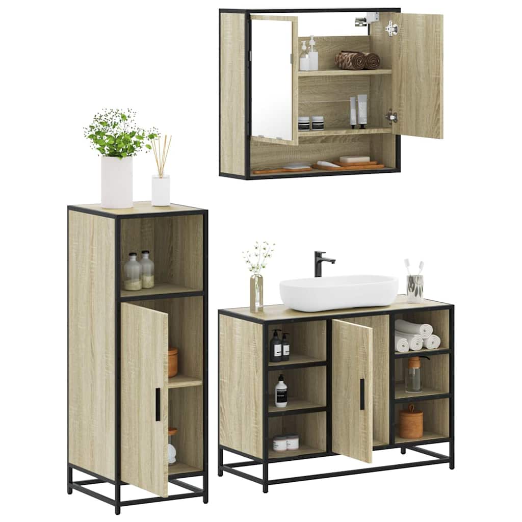 Set Mobili da Bagno 3 pz Rovere Sonoma in Legno Multistrato | homemem39