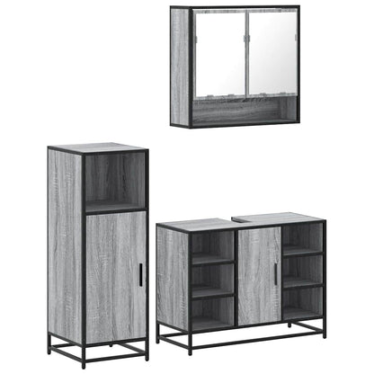 Set Mobili da Bagno 3 pz Grigio Sonoma in Legno Multistrato | homemem39