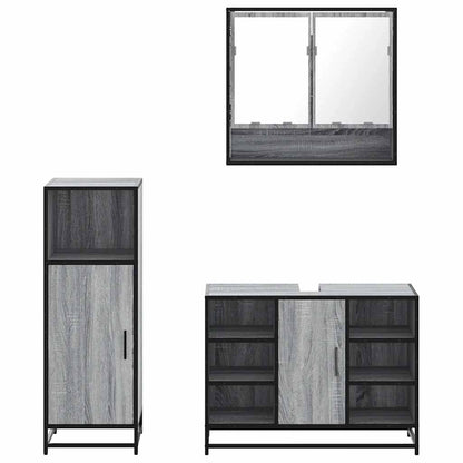 Set Mobili da Bagno 3 pz Grigio Sonoma in Legno Multistrato | homemem39
