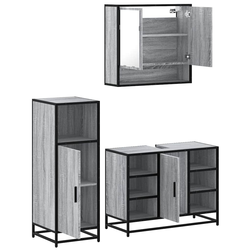 Set Mobili da Bagno 3 pz Grigio Sonoma in Legno Multistrato | homemem39