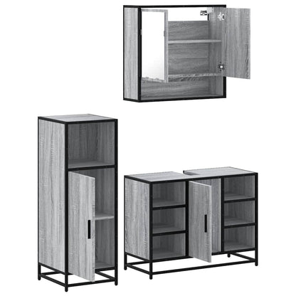 Set Mobili da Bagno 3 pz Grigio Sonoma in Legno Multistrato | homemem39