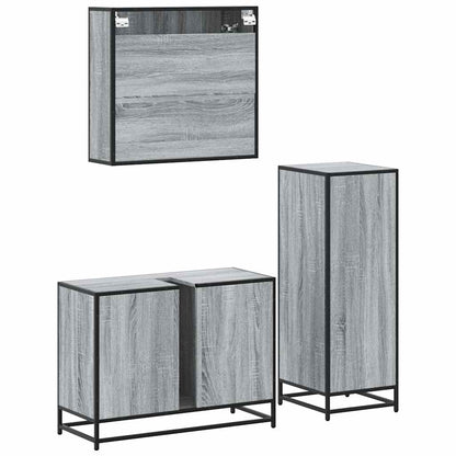 Set Mobili da Bagno 3 pz Grigio Sonoma in Legno Multistrato | homemem39