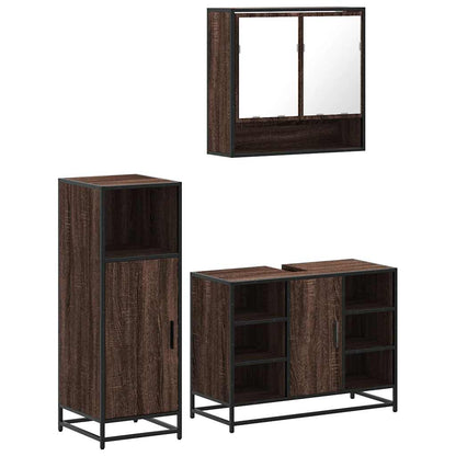 Set Mobili da Bagno 3 pz Rovere Marrone in Legno Multistrato | homemem39