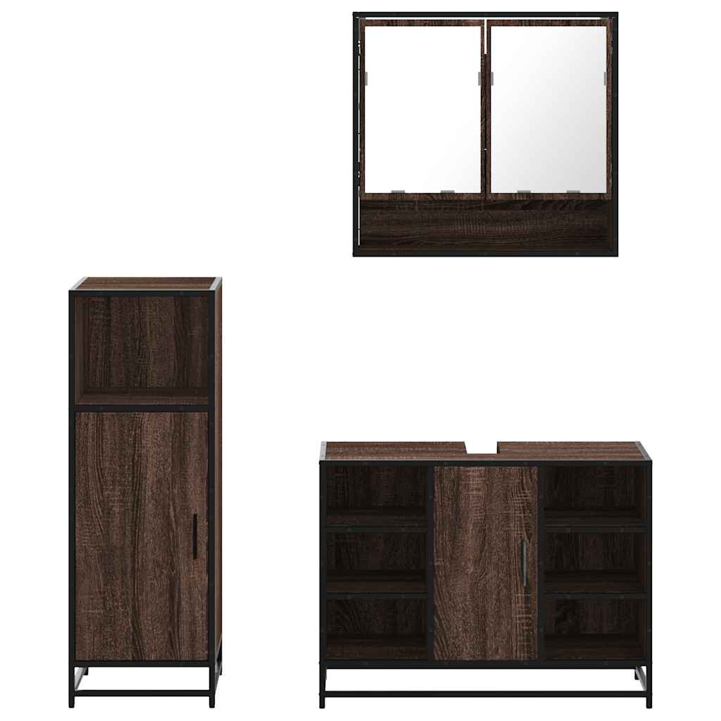 Set Mobili da Bagno 3 pz Rovere Marrone in Legno Multistrato | homemem39