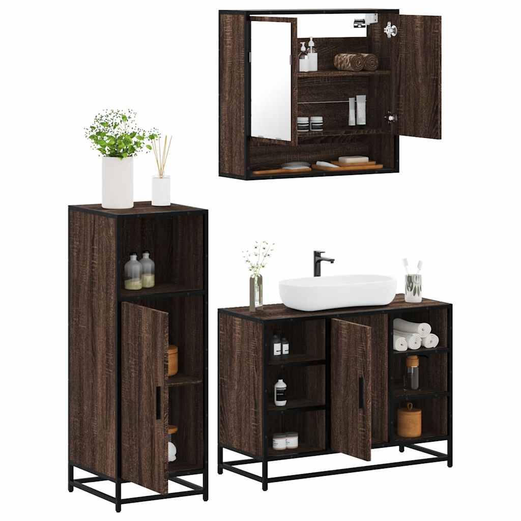 Set Mobili da Bagno 3 pz Rovere Marrone in Legno Multistrato | homemem39
