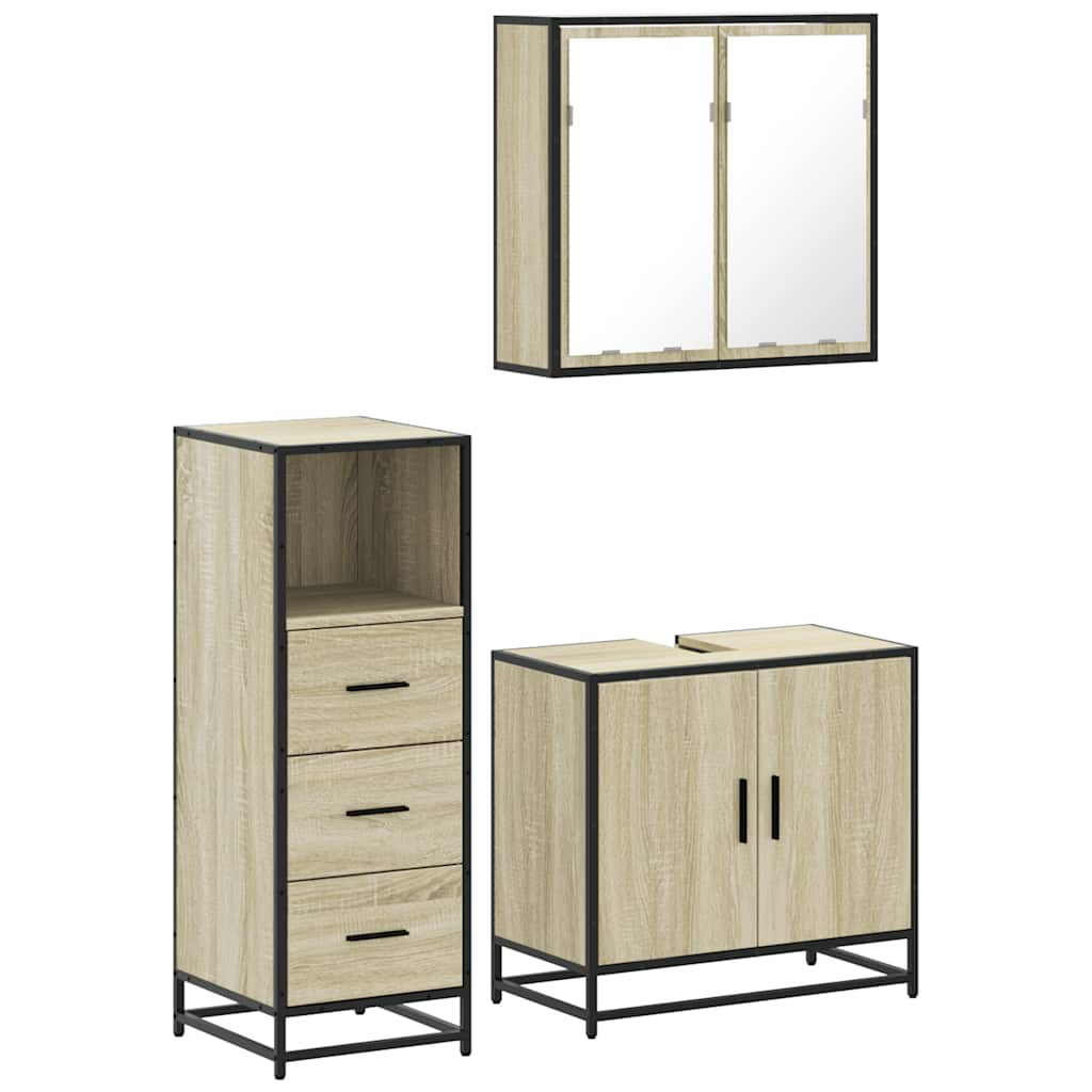 Set Mobili da Bagno 3 pz Rovere Sonoma in Legno Multistrato | homemem39