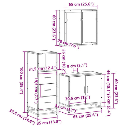 Set Mobili da Bagno 3 pz Rovere Sonoma in Legno Multistrato | homemem39