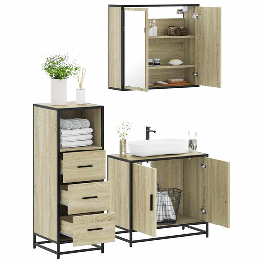 Set Mobili da Bagno 3 pz Rovere Sonoma in Legno Multistrato | homemem39