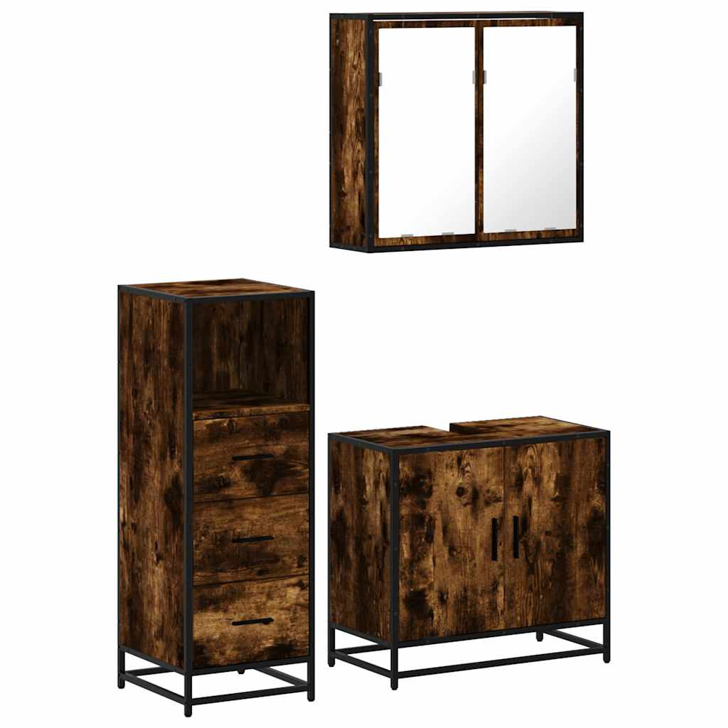 Set Mobili da Bagno 3 pz Rovere Fumo in Legno Multistrato | homemem39