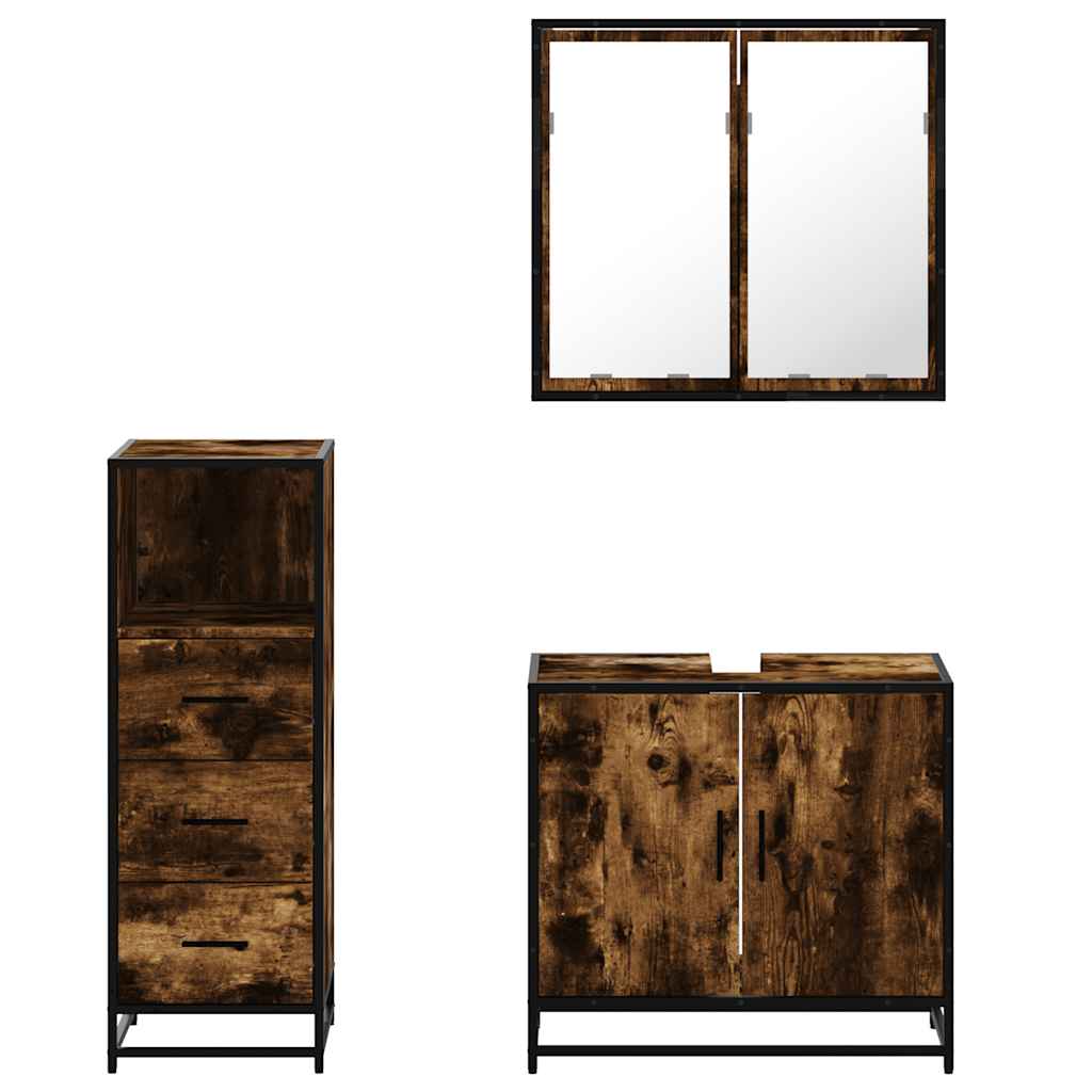 Set Mobili da Bagno 3 pz Rovere Fumo in Legno Multistrato | homemem39