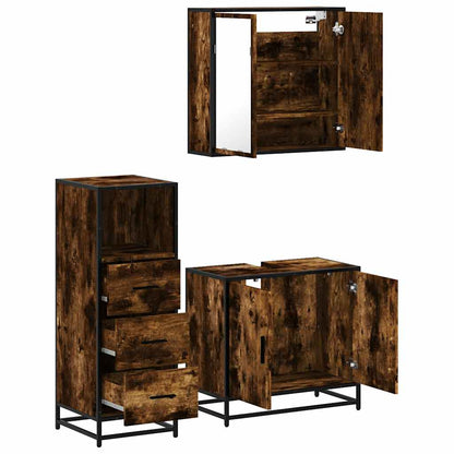 Set Mobili da Bagno 3 pz Rovere Fumo in Legno Multistrato | homemem39