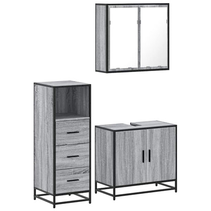 Set Mobili da Bagno 3 pz Grigio Sonoma in Legno Multistrato | homemem39