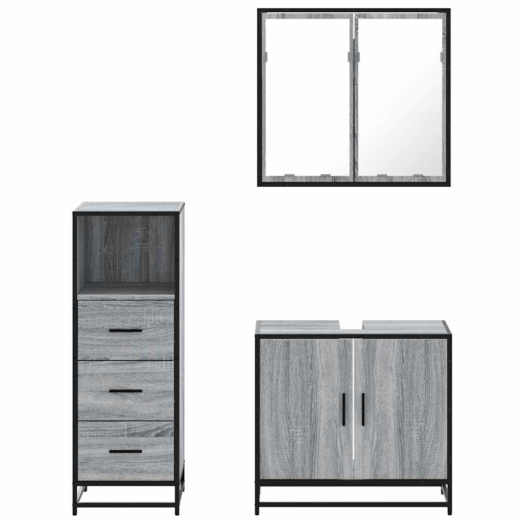 Set Mobili da Bagno 3 pz Grigio Sonoma in Legno Multistrato | homemem39