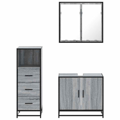Set Mobili da Bagno 3 pz Grigio Sonoma in Legno Multistrato | homemem39