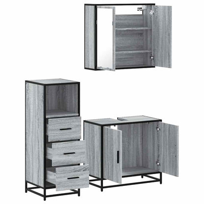 Set Mobili da Bagno 3 pz Grigio Sonoma in Legno Multistrato | homemem39
