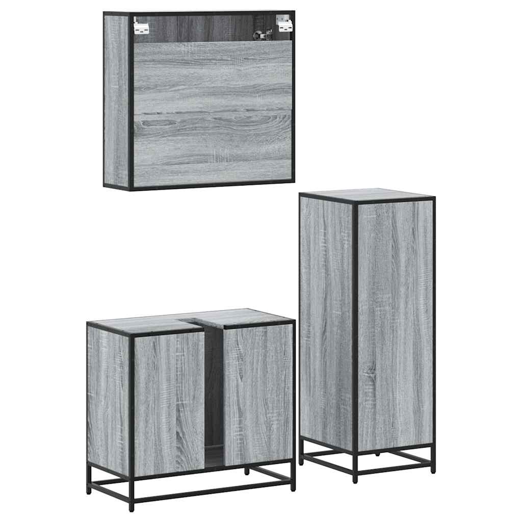 Set Mobili da Bagno 3 pz Grigio Sonoma in Legno Multistrato | homemem39