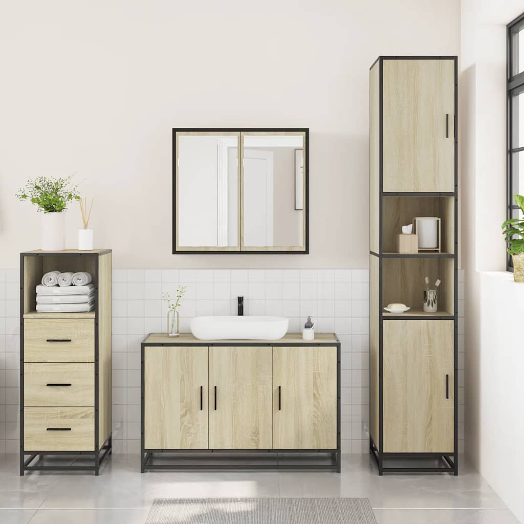Set Mobili da Bagno 3 pz Rovere Sonoma in Legno Multistrato | homemem39