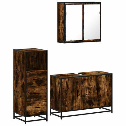 Set Mobili da Bagno 3 pz Rovere Fumo in Legno Multistrato | homemem39