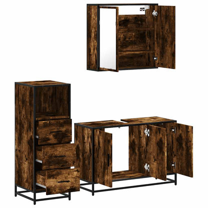 Set Mobili da Bagno 3 pz Rovere Fumo in Legno Multistrato | homemem39