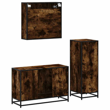 Set Mobili da Bagno 3 pz Rovere Fumo in Legno Multistrato | homemem39