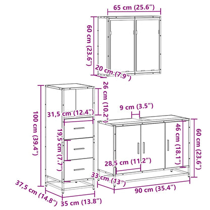 Set Mobili da Bagno 3 pz Rovere Fumo in Legno Multistrato | homemem39