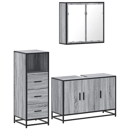 Set Mobili da Bagno 3 pz Grigio Sonoma in Legno Multistrato | homemem39