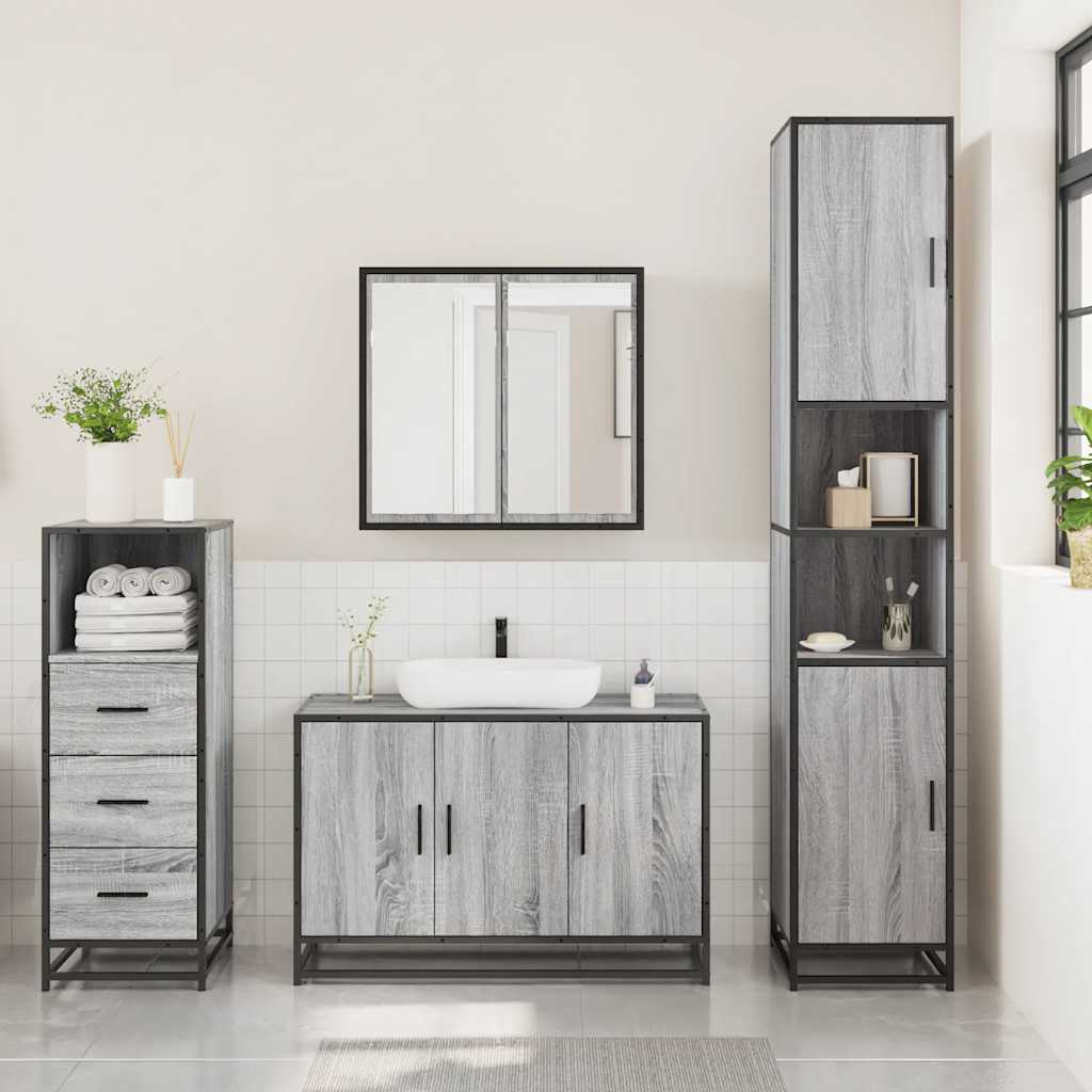 Set Mobili da Bagno 3 pz Grigio Sonoma in Legno Multistrato | homemem39