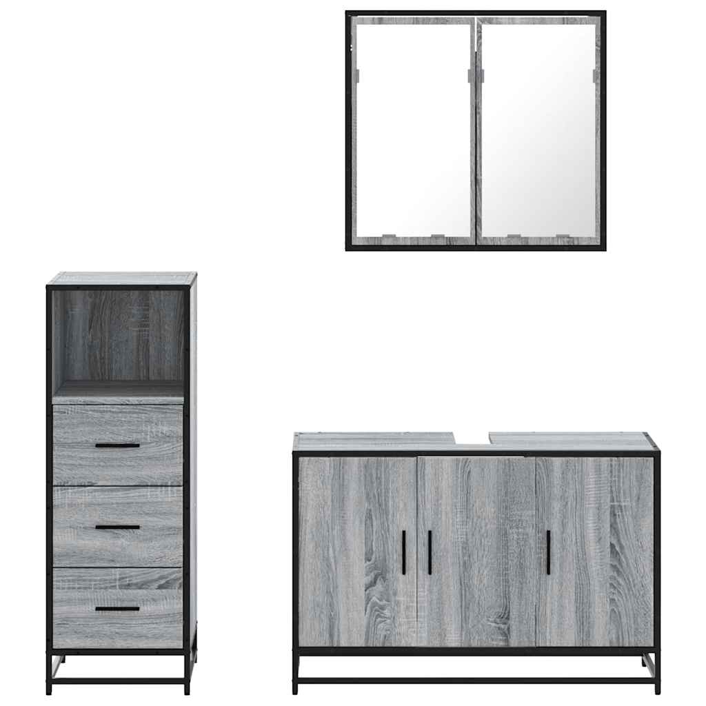 Set Mobili da Bagno 3 pz Grigio Sonoma in Legno Multistrato | homemem39