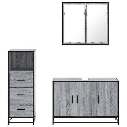 Set Mobili da Bagno 3 pz Grigio Sonoma in Legno Multistrato | homemem39