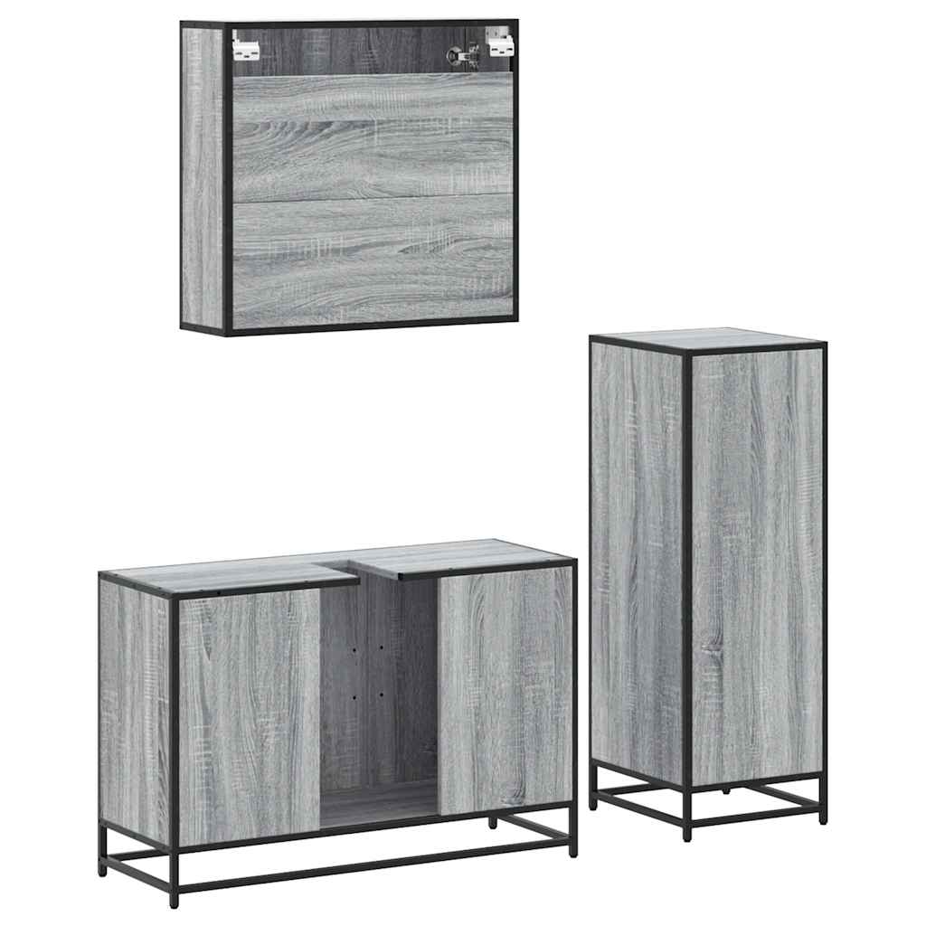 Set Mobili da Bagno 3 pz Grigio Sonoma in Legno Multistrato | homemem39